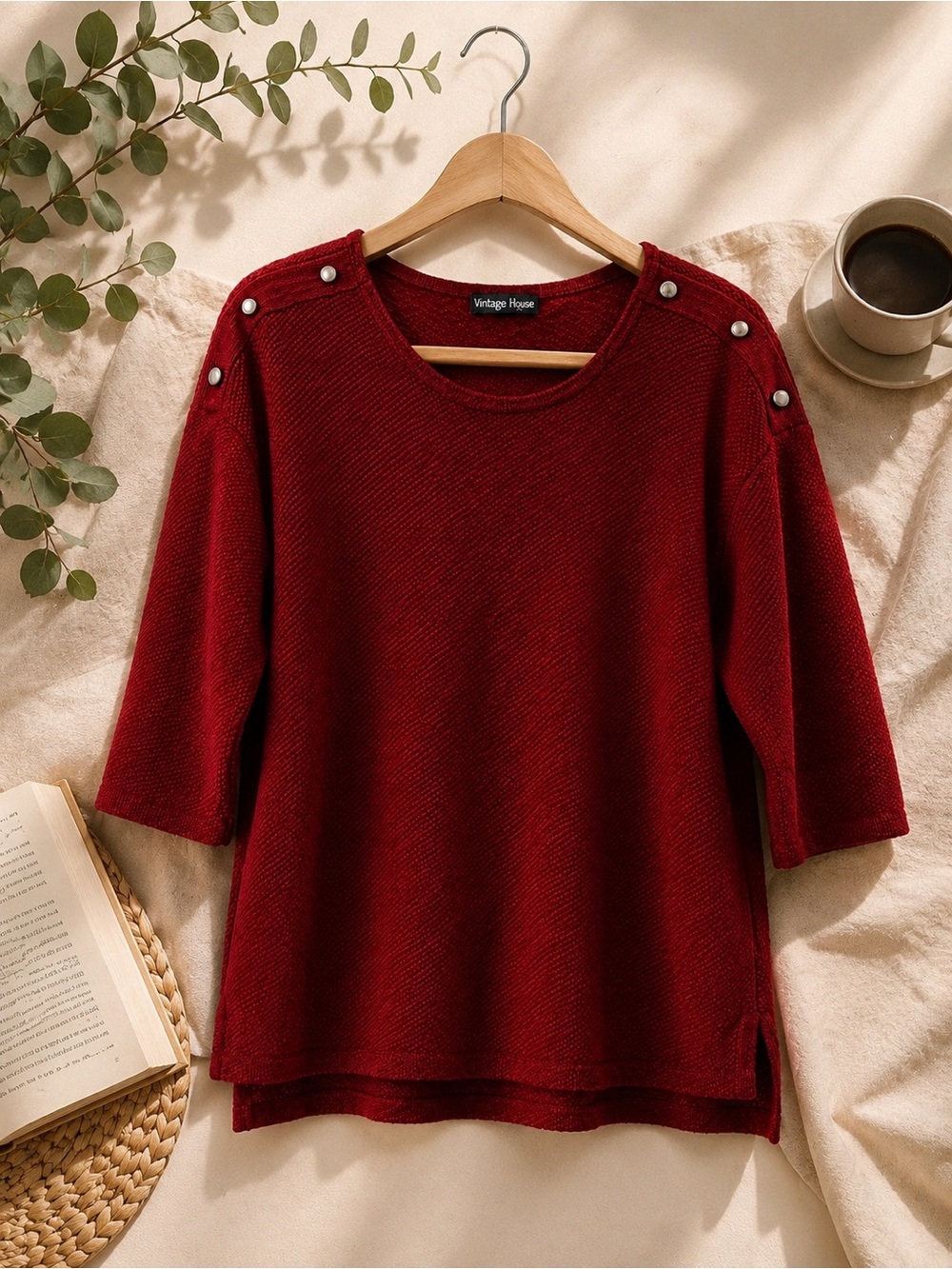 Women's Red Button-Shoulder Knit Top